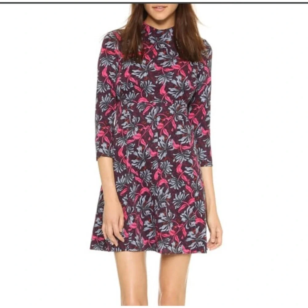 Rebecca Taylor Floral Mini Dress Burgundy Keyhole Back‎ Womens 4 Excellent